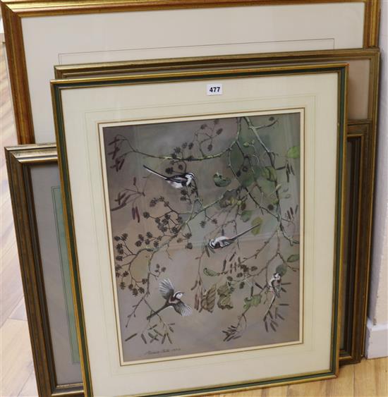 Michelle Bennett Oates (contemporary), Barn Owl, signed, label verso dated 29/6/95 and three other watercolours by the same hand,